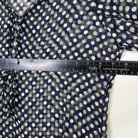 Tory Burch Womens Sheer Silk Polka Dot Blouse Top Size 10 Tie V Neck Resort Blue - Picture 7 of 11